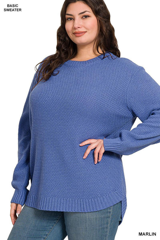 ZENANA TW-2241X5 Curvy Round Neck Basic Sweater Marlin Blue