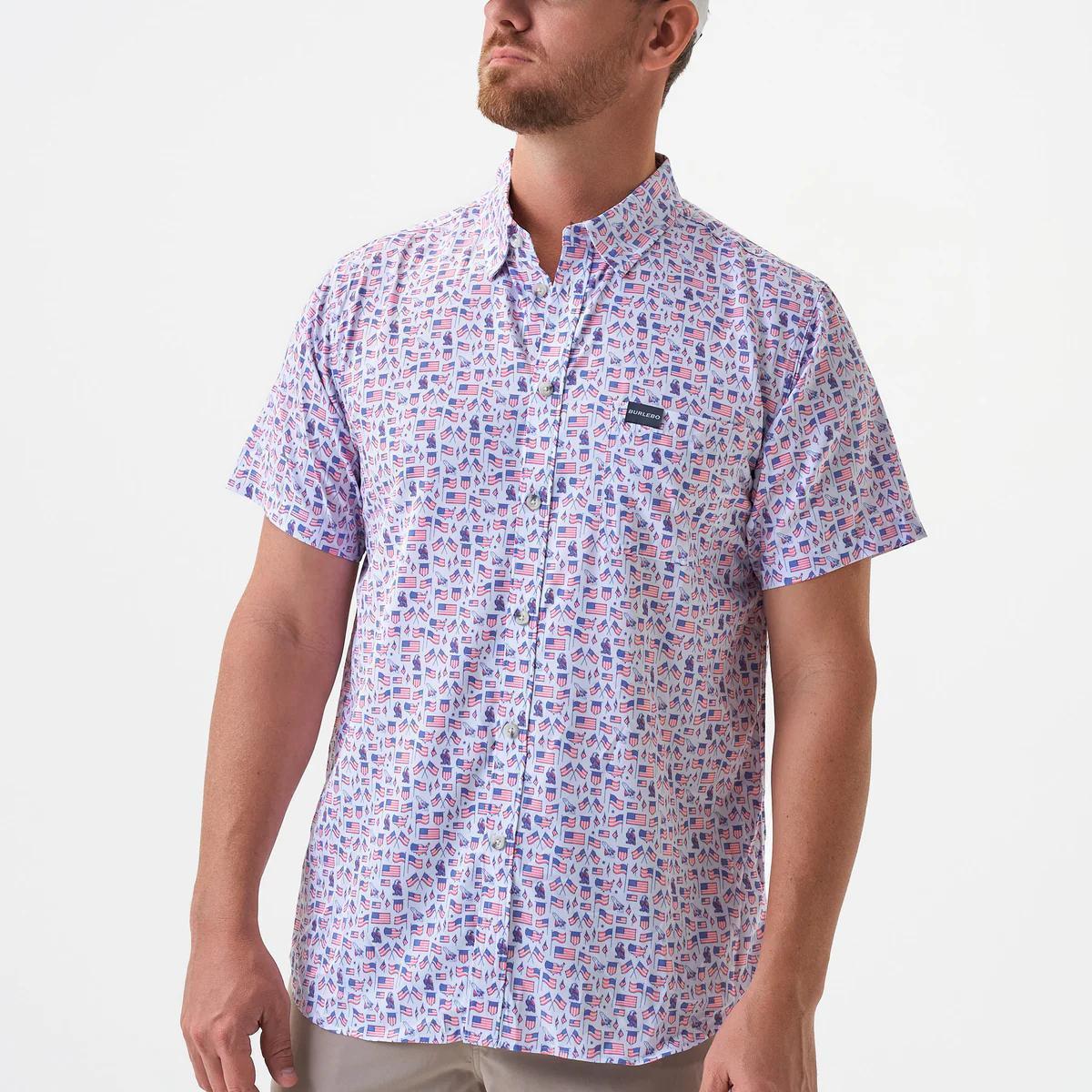 BURLEBO Performance Button Up - Old Glory - White