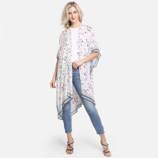 MULTI COLORED FLORAL PATTERN PRINT KIMONO