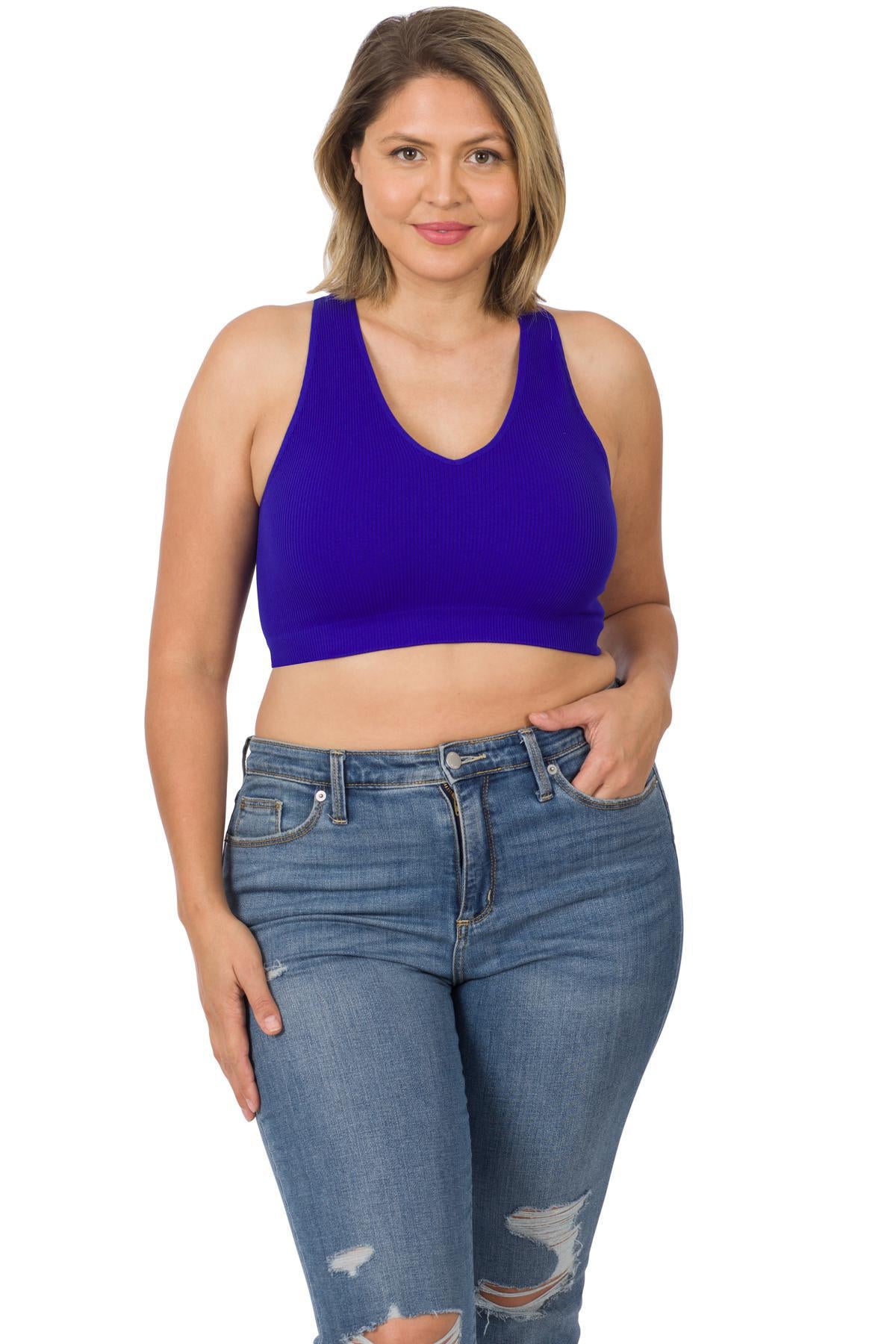 ZENANA NT-54014 CURVY SEAMLESS RIBBED CROPPED RACERBACK TANK TOP