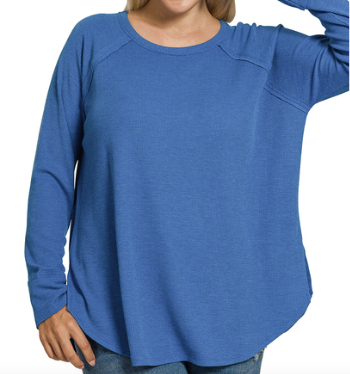 ZENANA Plus Melage Baby Waffle Long Sleeve Top