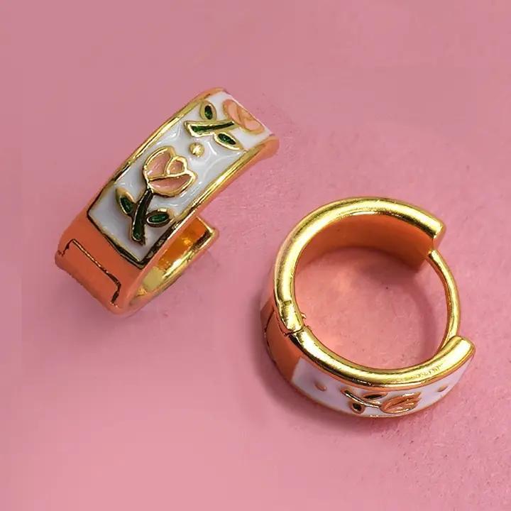 Josslyn Vintage Cloisonne Floral Huggie Hoop Earrings | 40E357