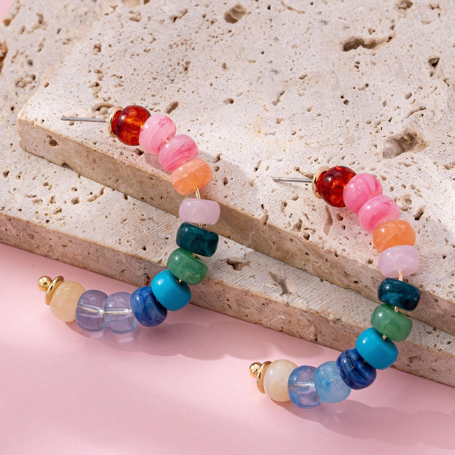 Rainbow Beaded Hoop Earrings | 80E61634
