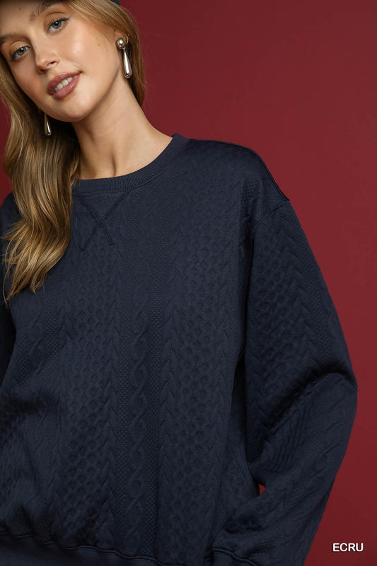 UMGEE Cable Texture Knit Pullover Sweatshirt