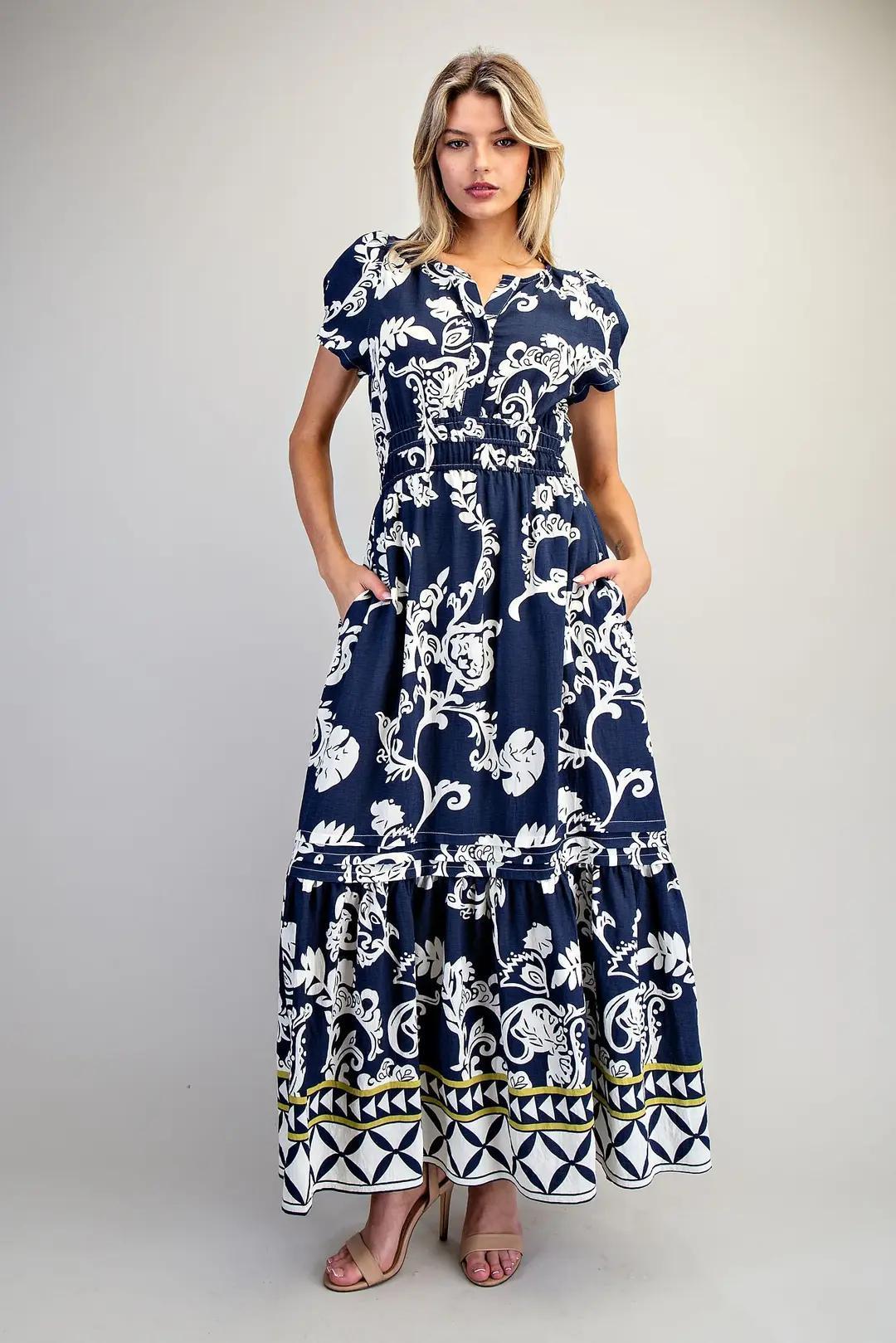EE:SOME Printed Elastic Waist Maxi Dress