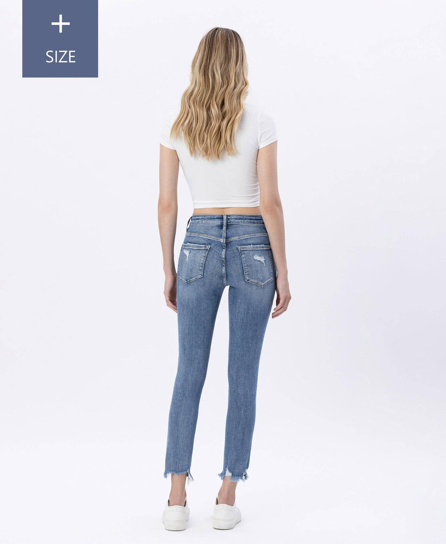 LOVERVET PLUS SIZE HIGH RISE FRAYED HEM CROP SKINNY JEANS LV1045-P