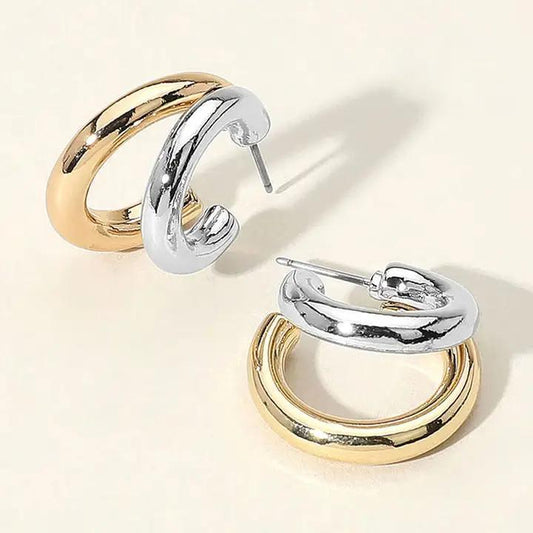 Two Tone Metal Split Hoop Earrings