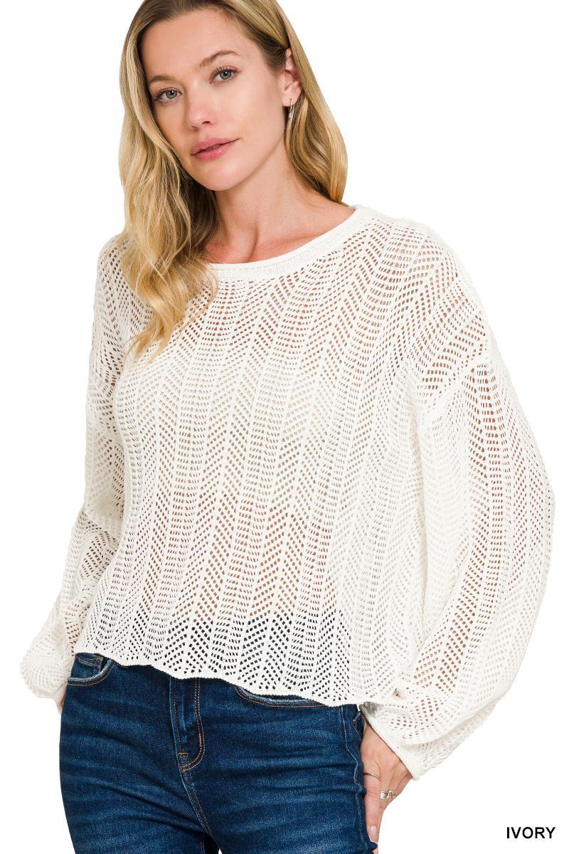 ZENANA TW-2482Y Hollow Out Long Sleeve Sweater