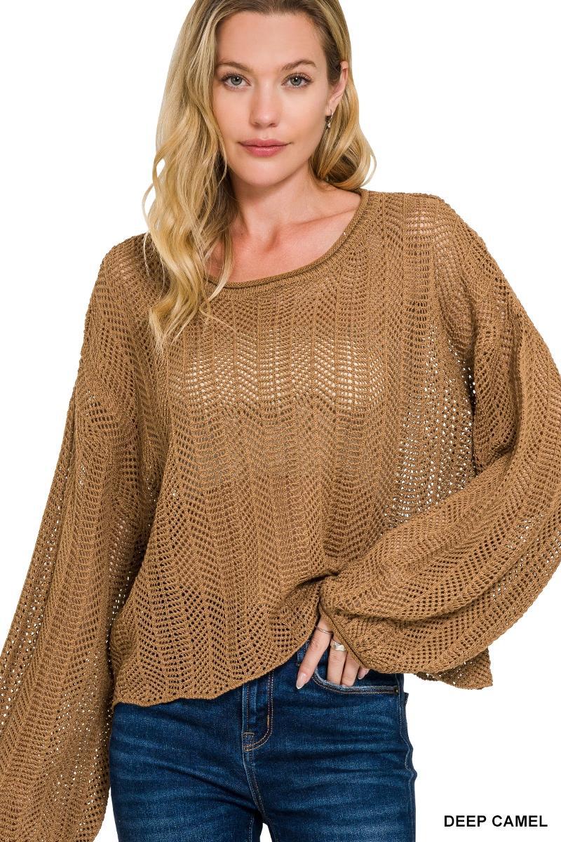 ZENANA TW-2482Y Hollow Out Long Sleeve Sweater
