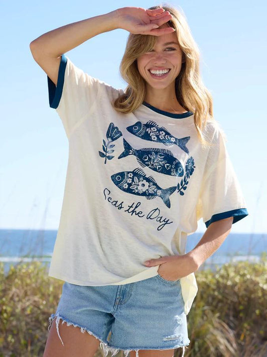 Natural Life Ringer Oversized Tee Shirt Seas The Day