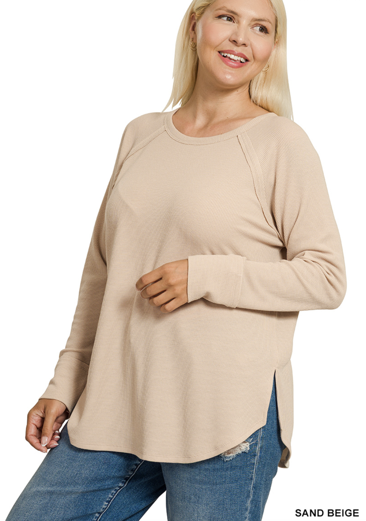 ZENANA Plus Melage Baby Waffle Long Sleeve Top
