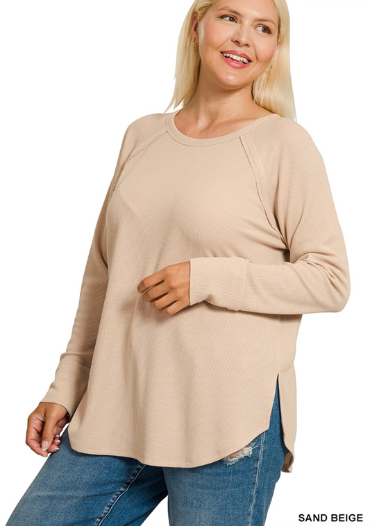 ZENANA Plus Melage Baby Waffle Long Sleeve Top
