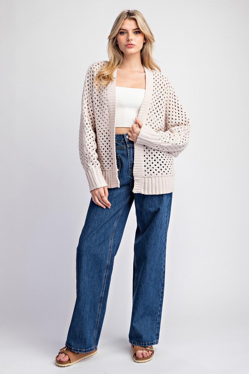 Plus Long Sleeve Crochet Cardigan