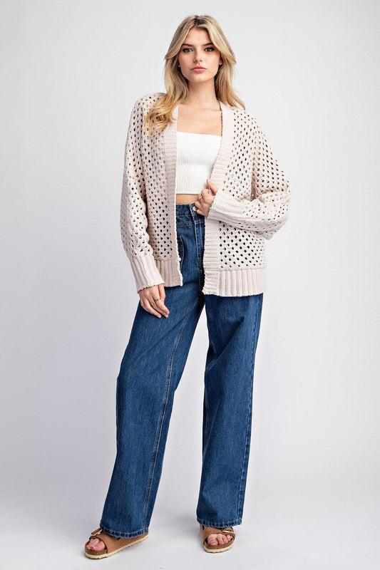 Plus Long Sleeve Crochet Cardigan