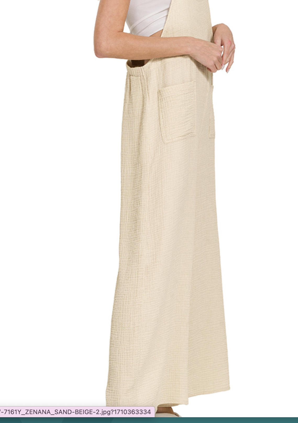 Zenana 7161 Washed Double Gauze Elastic Waist Wide Overalls