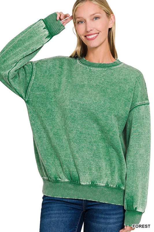 Zenana OTW4302Y Acid Wash Fleece Oversized Pullover