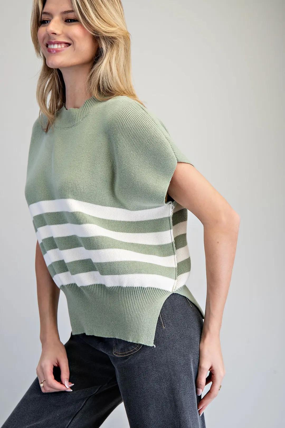 EE:SOME Striped Dropped Shoulder Sleeve Knit Top