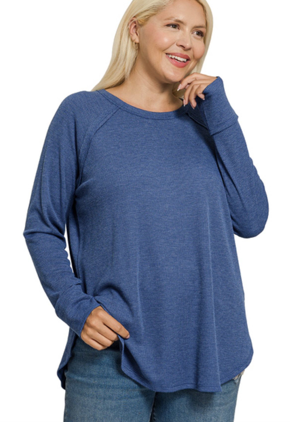 ZENANA Plus Melage Baby Waffle Long Sleeve Top