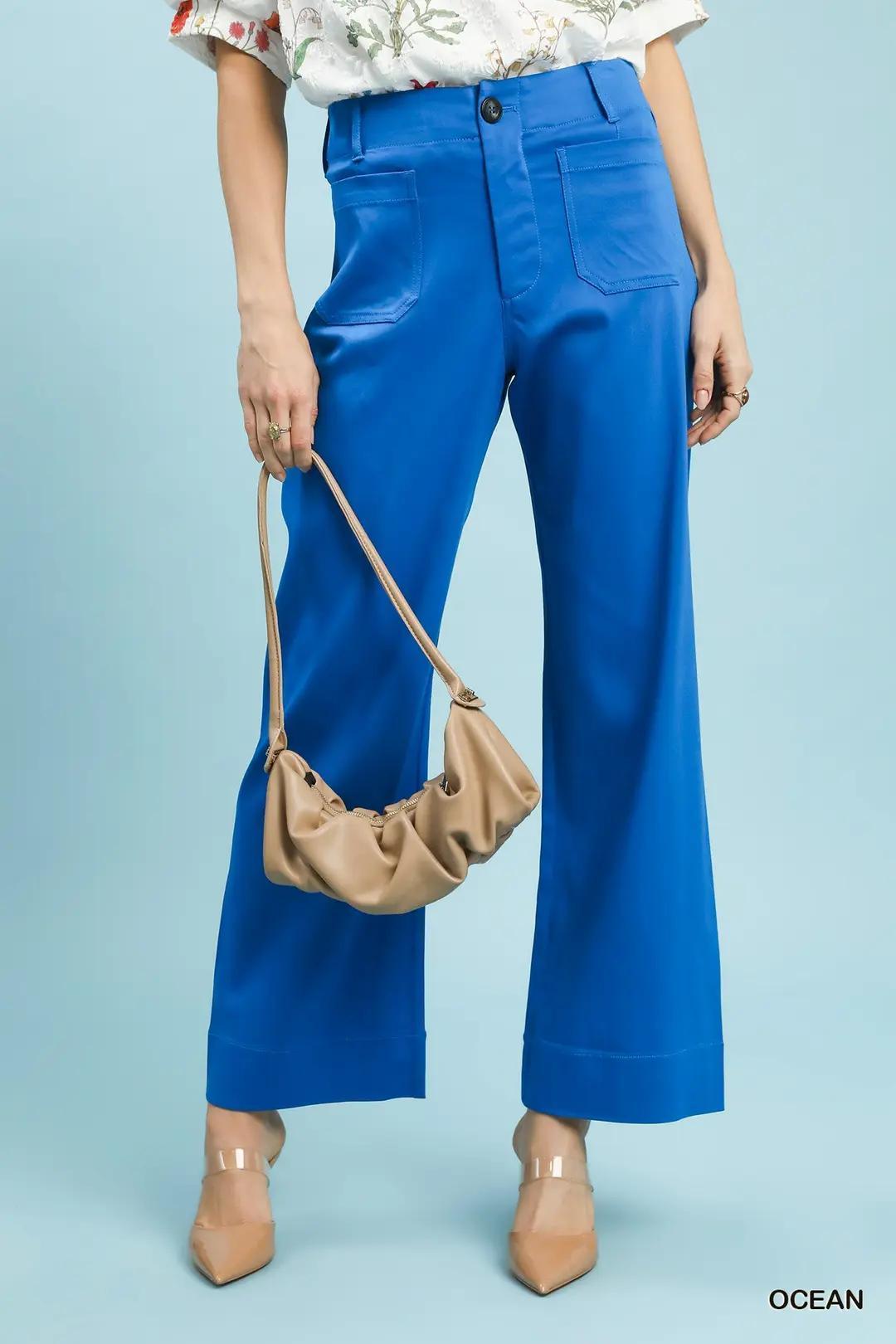 Umgee Button Stretched Pants - Ocean Blue
