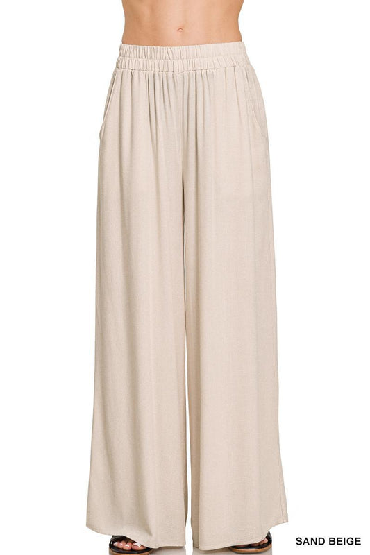 ZENANA QP-7265Y Elastic Band Woven Pants with Pocket