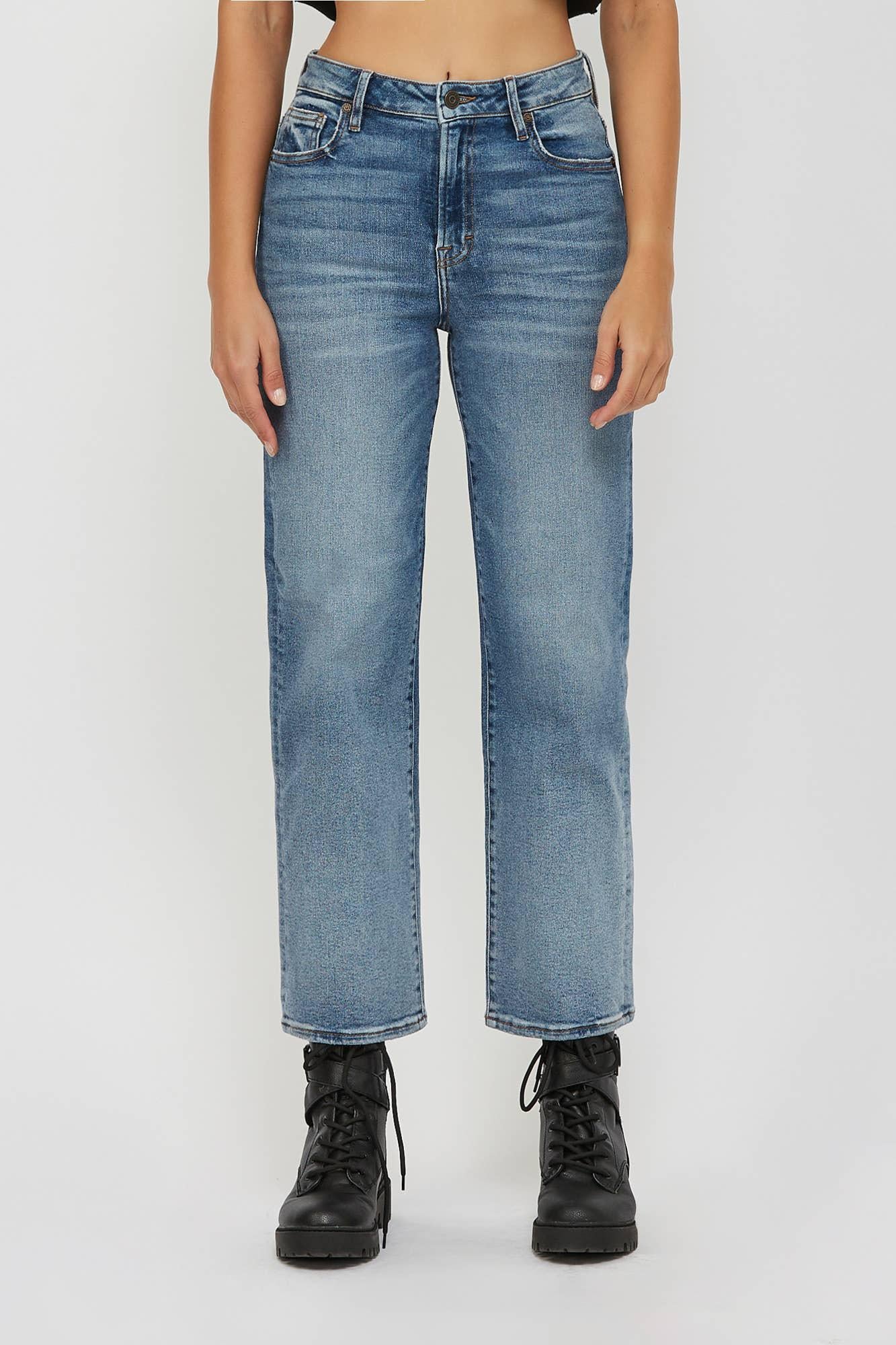 HIDDEN Medium Wash Clean Stretch Wide Straight