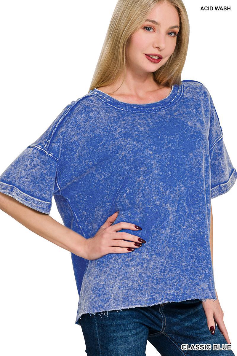 Zenana French Terry Acid Washed Tee Shirts