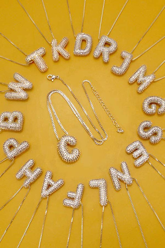 INITIAL PAVE RHINESTONE BUBBLE BALLOON NECKLACE