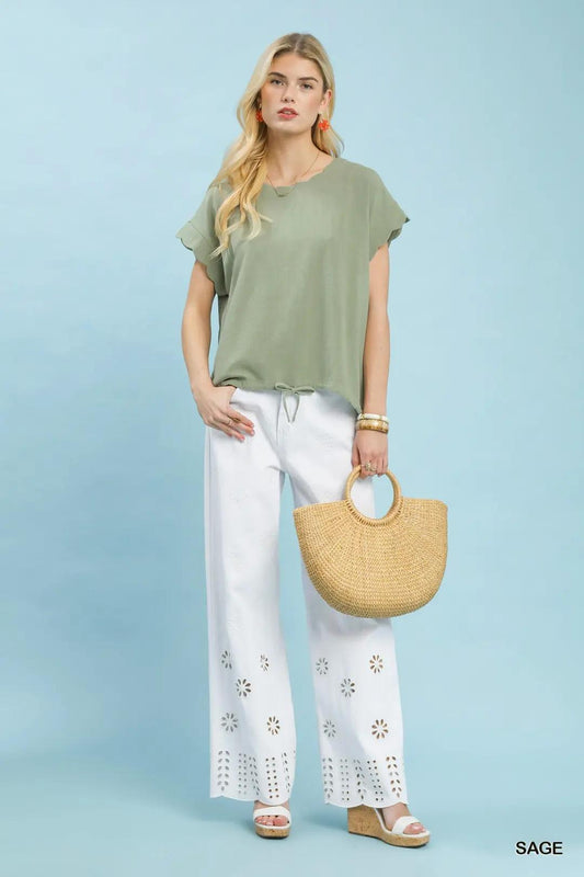 UMGEE Linen Blend Rolled Sleeve Top