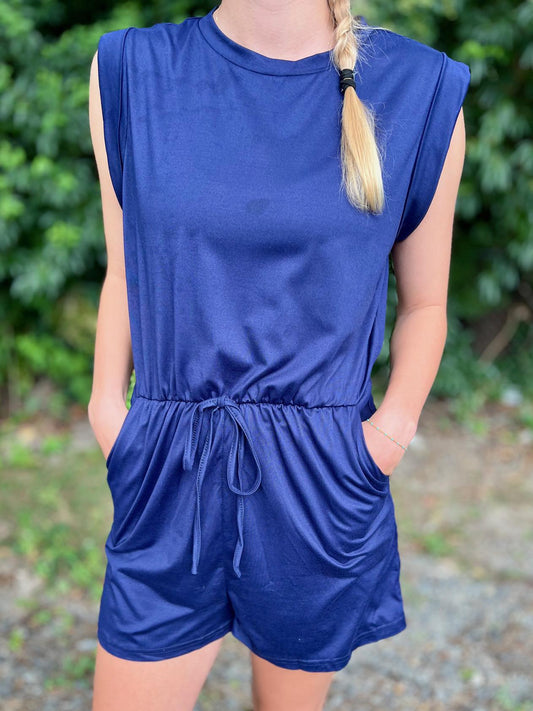 Navy Romper Shorts with Pockets