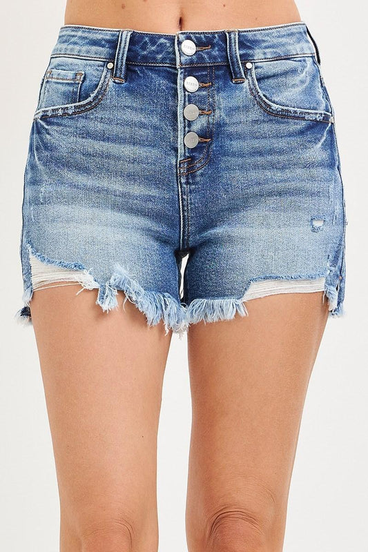 Risen RDS6143 MEDIUM HIGH RISE BUTTON DOWN STEP SIDE HEM SHORTS