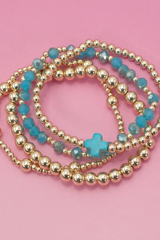 BOHO CROSS MULTI  COLORFUL BEADED STRETCH BRACELET | 40B5180