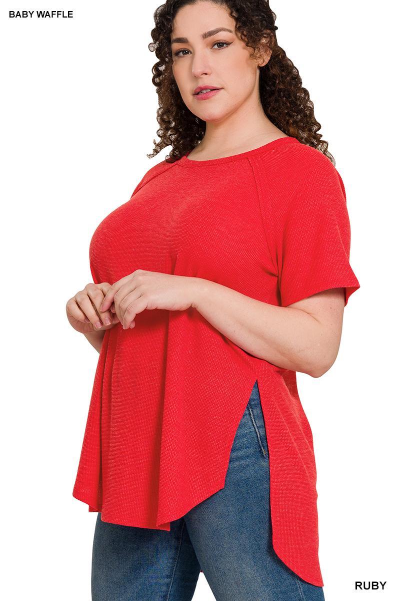 Zenana #JT-7518X Plus Melage Waffle S/S Top