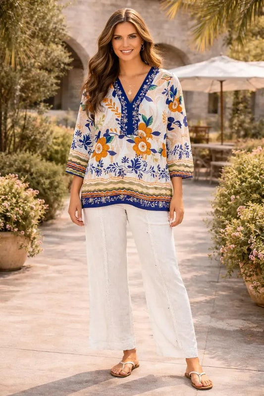 Floral Challis V-Neck Blouse