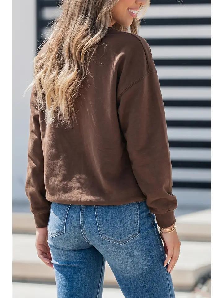 Pray Striped Embroidered Patch Pullover Sweatshirt Coffee