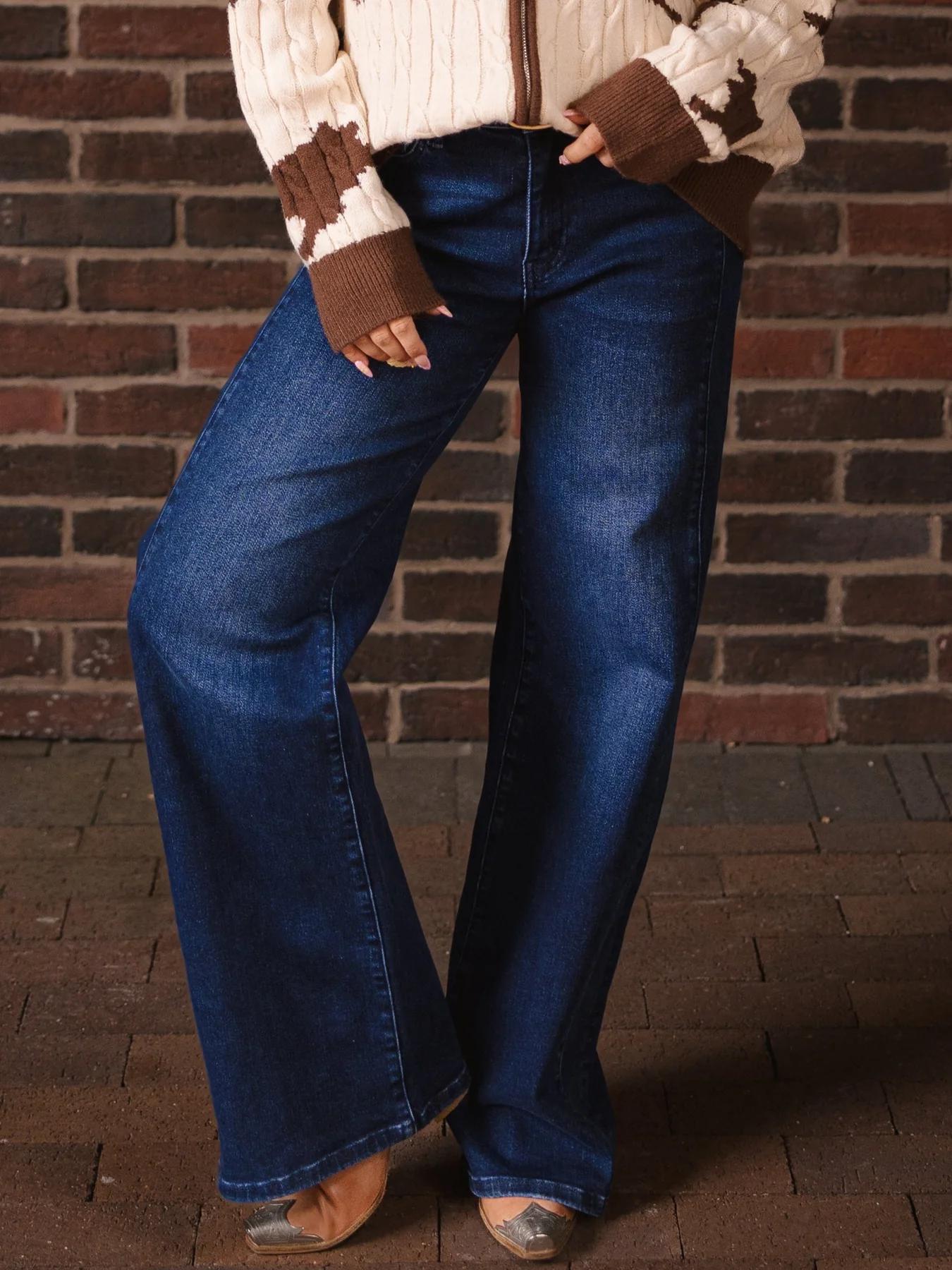 G&E Wide Leg Jeans, Dark Wash 1158J