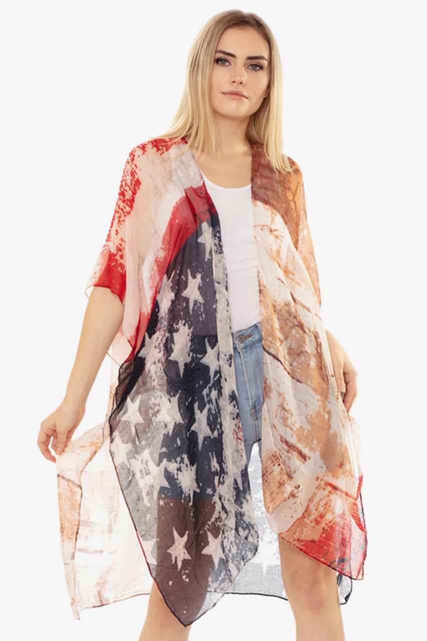 VINTAGE AMERICAN FLAG SUMMER KIMONO/COVER UP