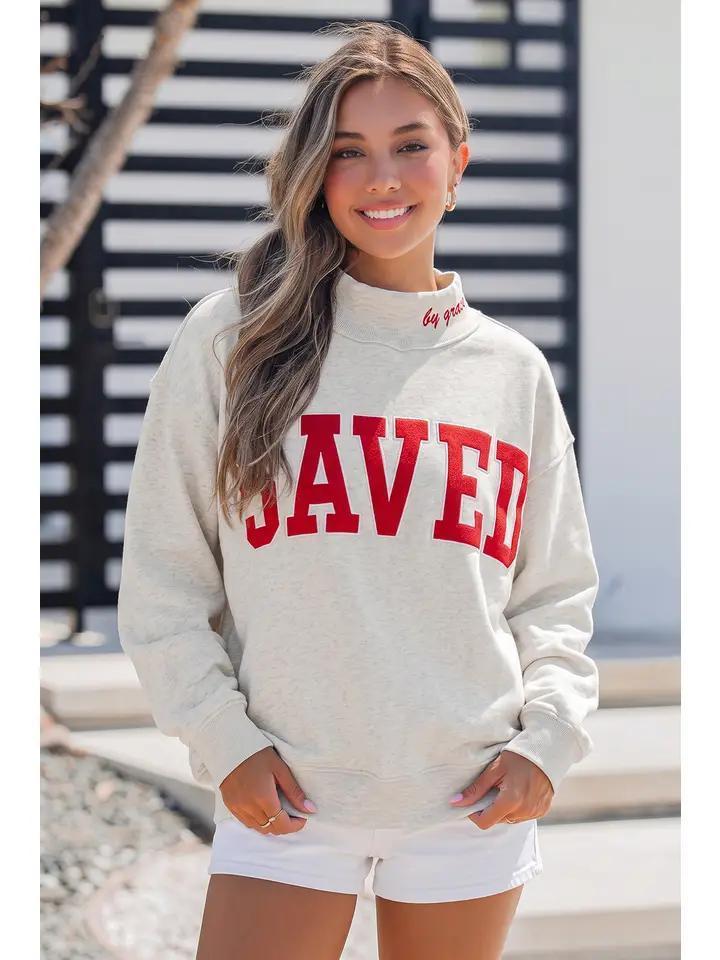 Saved By Grace Embroidered Detail Mock Neck Sweatshirt