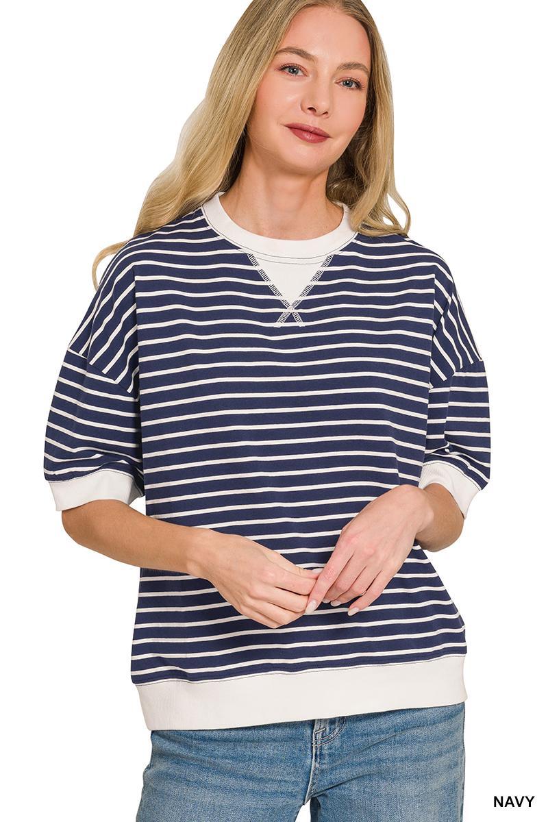 Zenana #CT-3581Y Striped Rib Banded Pullover