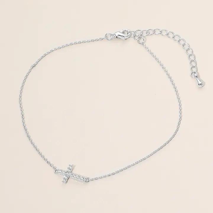 Stone Pave Cross Charm Accent Anklet
