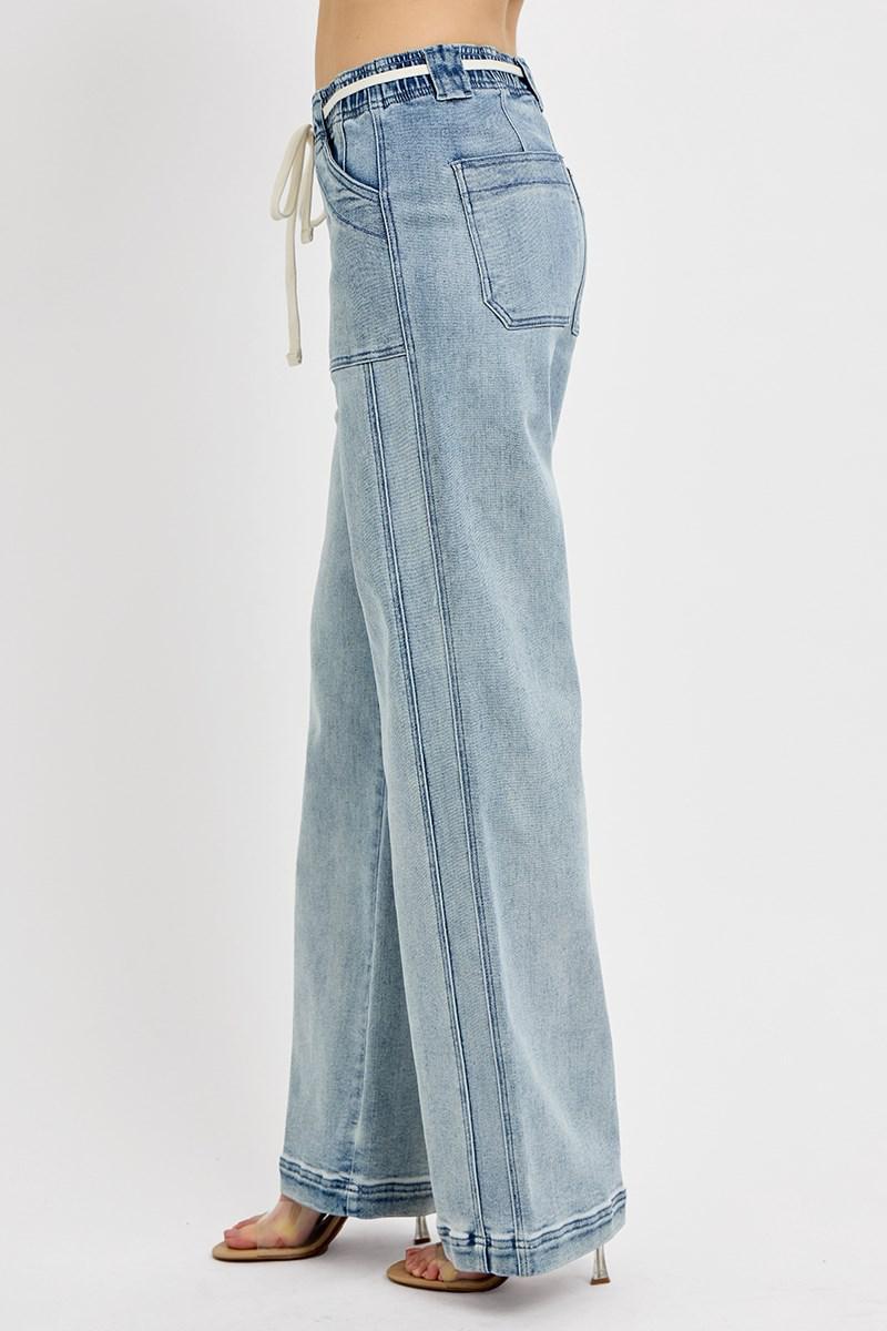 RISEN RDP5745CHX PLUS SIZE HIGH RISE STRAIGHT PULL ON JEANS MEDIUM WASH