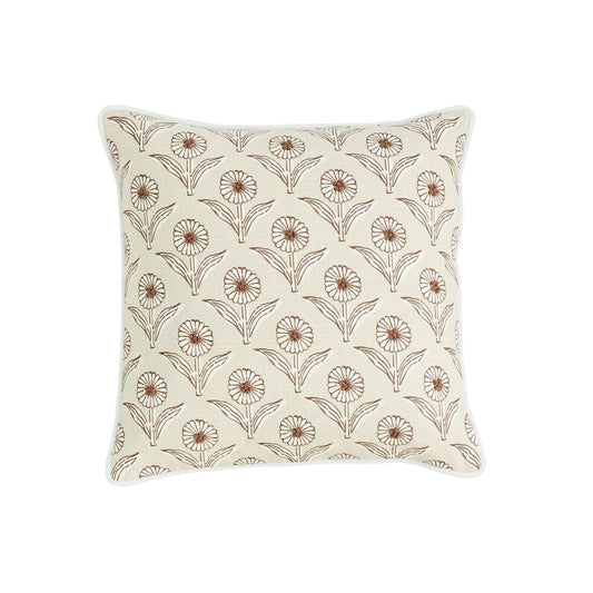 Flower With Knots Taupe Block Print Pillow
