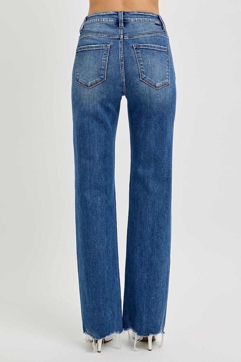 RISEN RDP5958 TUMMY CONTROL HIGH RISE WIDE LEG RAW CUT HEM JEANS