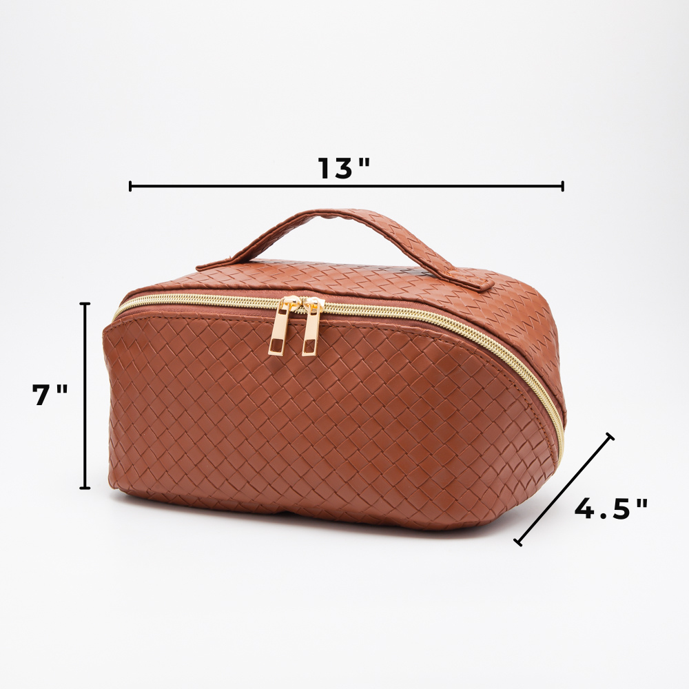 The Juliette Woven Vegan Leather Satin Lined Makeup Bag