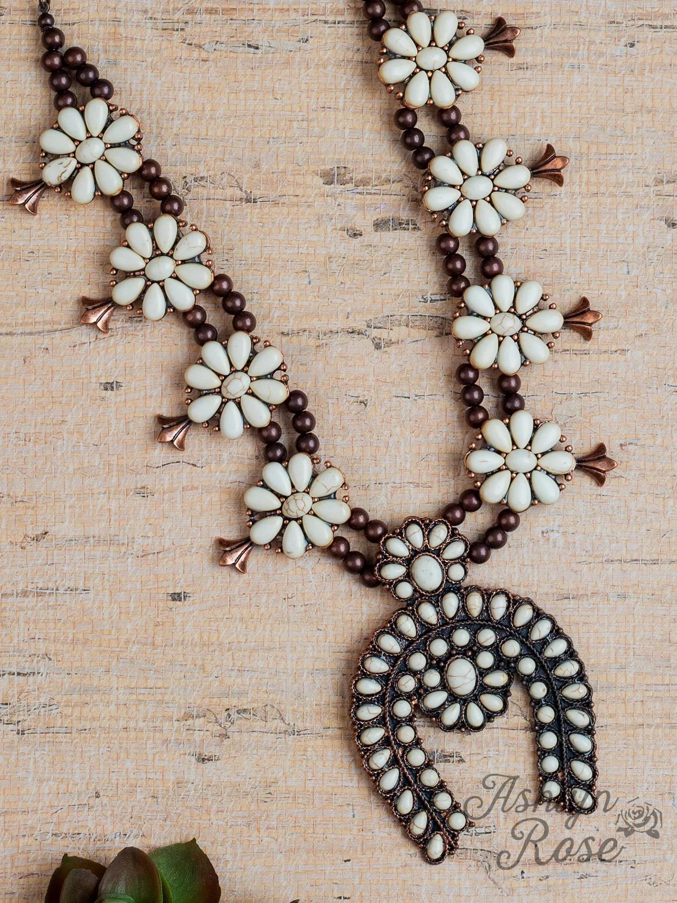G&E White Cream & Copper Squash Blossom Necklace