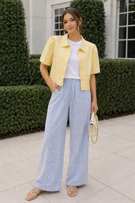 Striped Pull On Wide Leg Pant