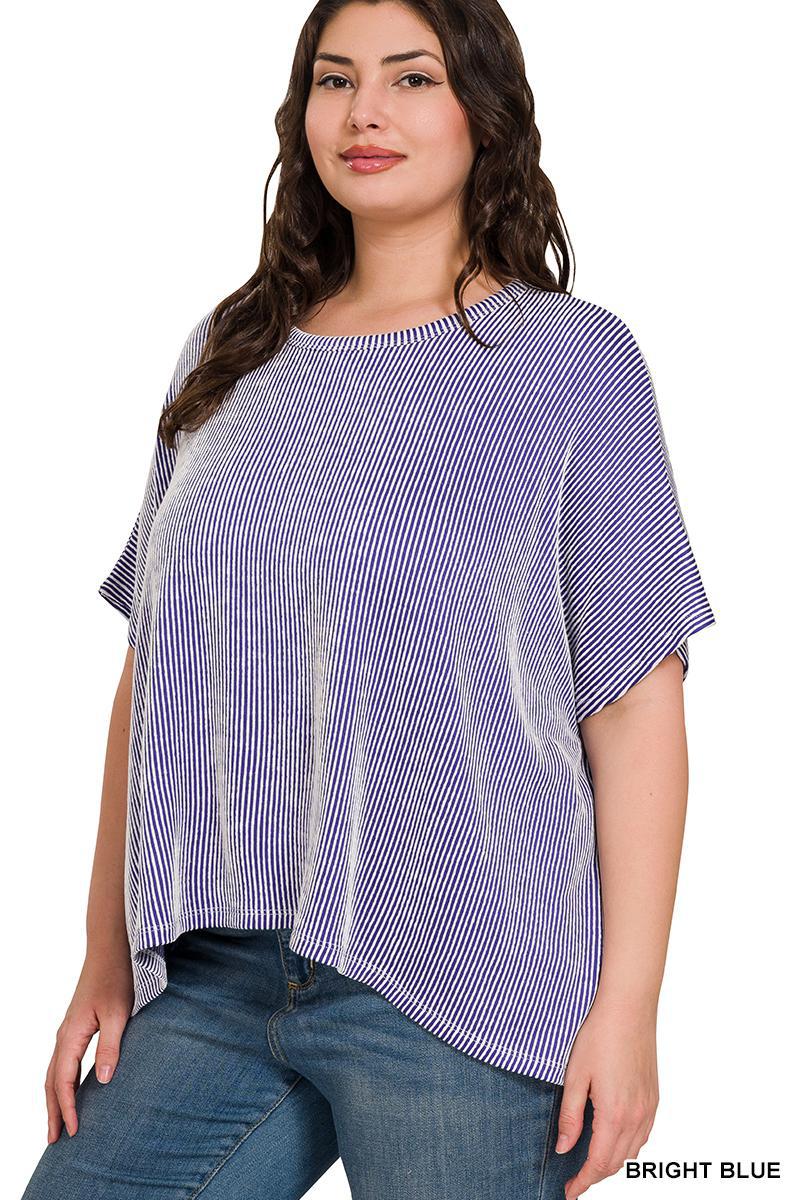 Zenana 8391A Ribbed Striped Oversized Top