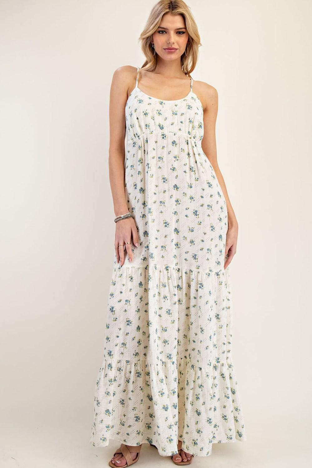 Floral Printed Tiered Maxi Dress DH12408