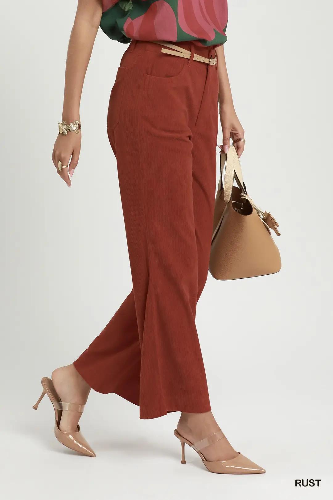 Umgee Corduroy Straight Leg Pants - Rust