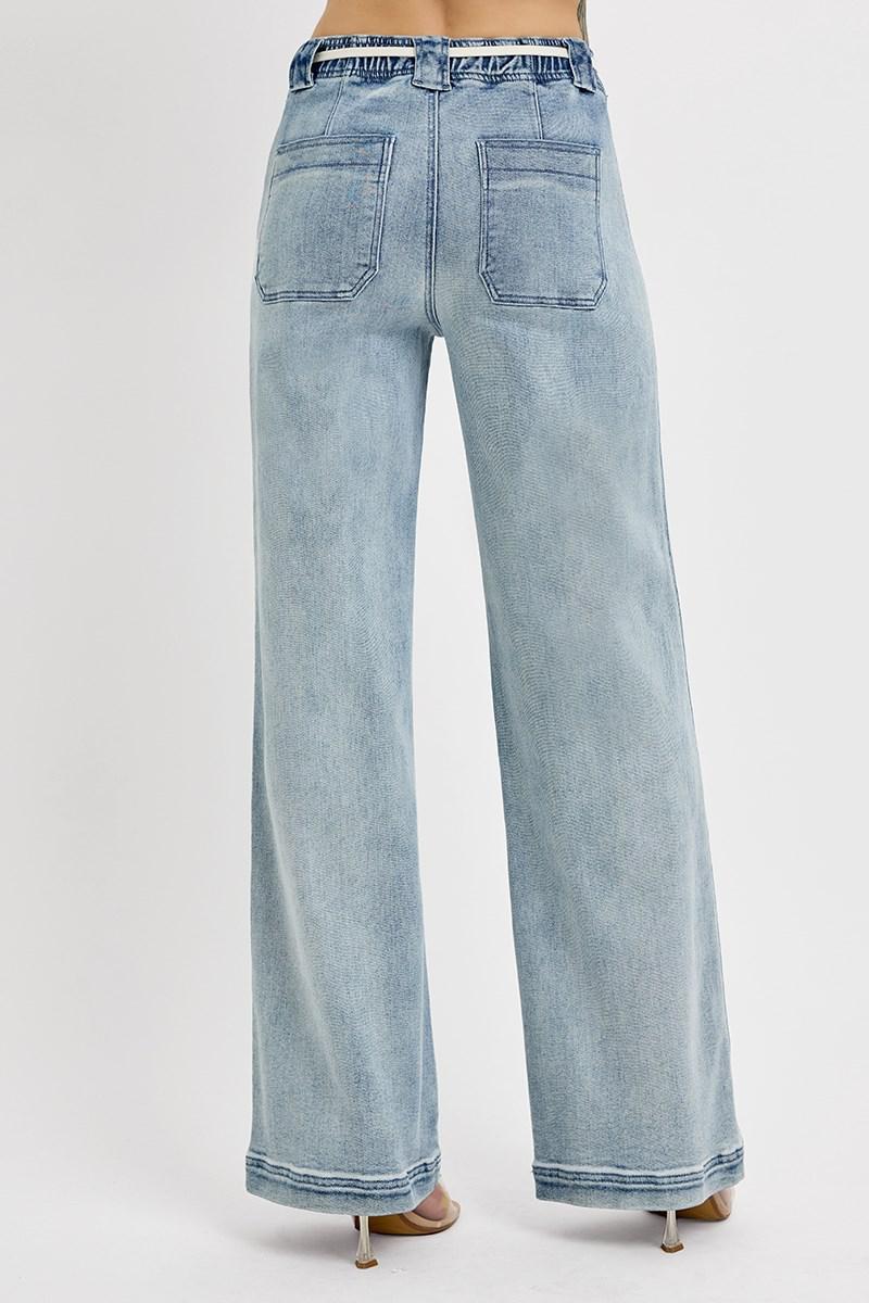 RISEN RDP5745CHX PLUS SIZE HIGH RISE STRAIGHT PULL ON JEANS MEDIUM WASH