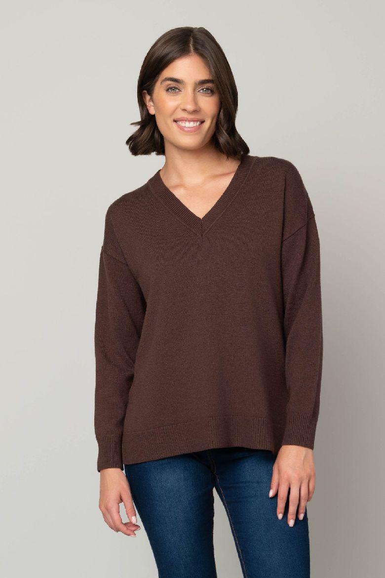 Heart of Pine Jersey Stitch V-Neck Sweater - Curvy